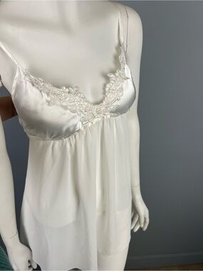Linea Donatella White Sheer and Lace Trim  Babydoll Chemise